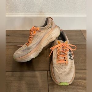 Hoka Beige and Peach Bondi 11 wide Athletic Shoes